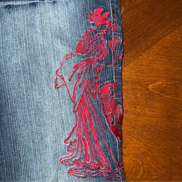 Raw Blue Lady Womens Juniors Red Embroidered Geisha Blue Denim Jeans 13 14 - Picture 4 of 15